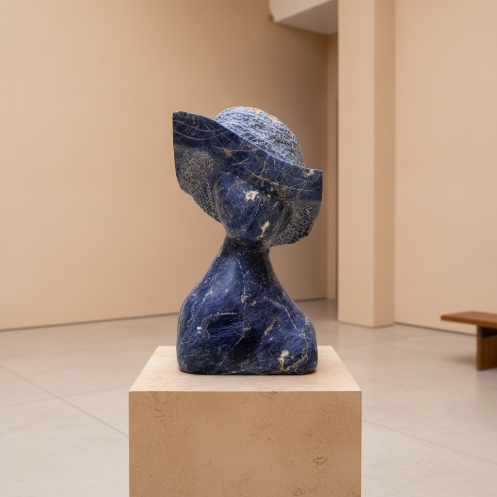 Abstracte sculptuur in een minimalistische galerieruimte